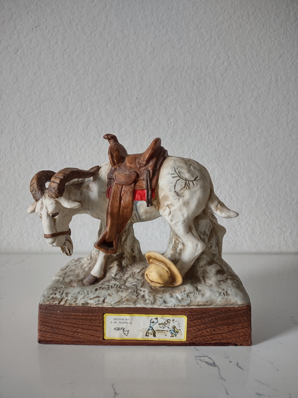 Hoffman Liquor Bottle Decanter CM Russell Western Billy goat Vintage Porcelain